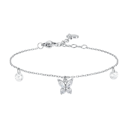 luca barra - BRACCIALE DONNA IN ACCIAIO CON PENDENTE FARFALLA ED ALI ZIRCONE BIANCO