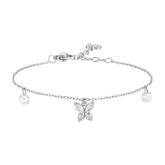 luca barra - BRACCIALE DONNA IN ACCIAIO CON PENDENTE FARFALLA ED ALI ZIRCONE BIANCO