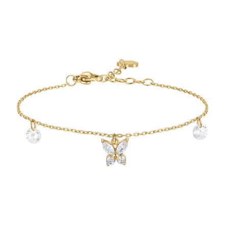 luca barra - BRACCIALE DONNA IN ACCIAIO COLORE ORO CON PENDENTE FARFALLA ED ALI ZIRCONE BIANCO