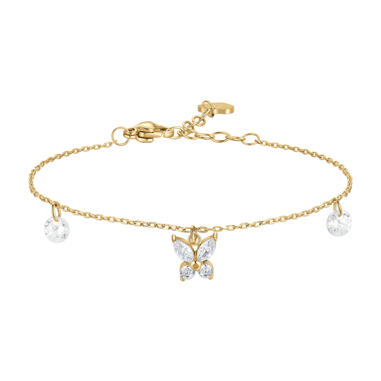 luca barra - BRACCIALE DONNA IN ACCIAIO COLORE ORO CON PENDENTE FARFALLA ED ALI ZIRCONE BIANCO
