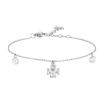 luca barra - BRACCIALE DONNA CON PENDENTE QUADRIFOGLIO CON PETALI ZIRCONE BIANCO