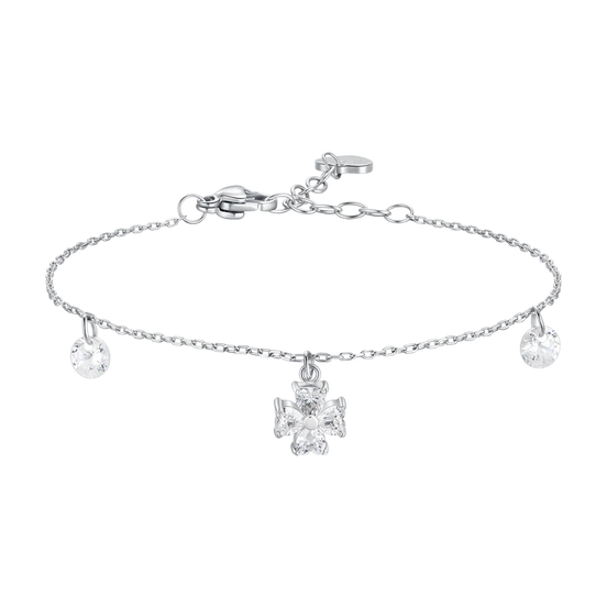 luca barra - BRACCIALE DONNA CON PENDENTE QUADRIFOGLIO CON PETALI ZIRCONE BIANCO