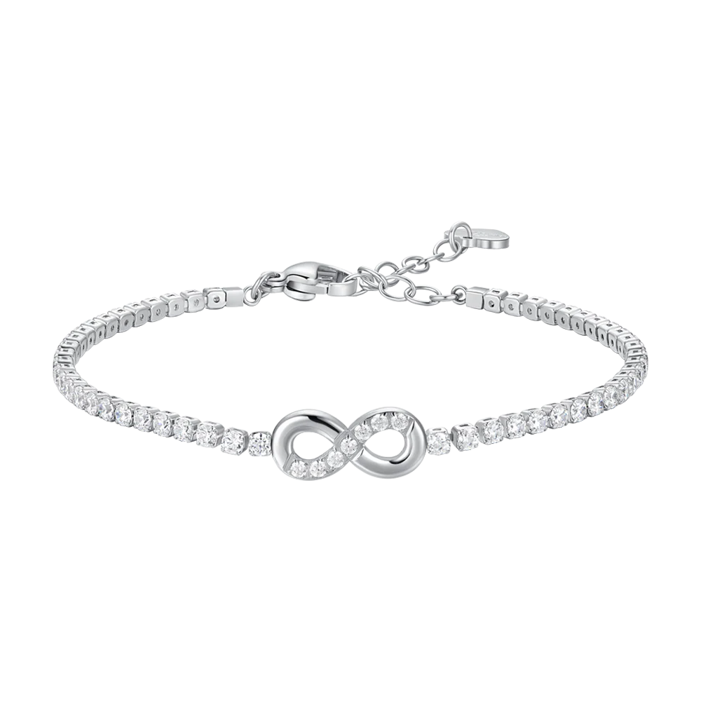 luca barra - BRACCIALE TENNIS DONNA IN ACCIAIO CON INFINITO E PUNTI LUCE CON ZIRCONI BIANCHI