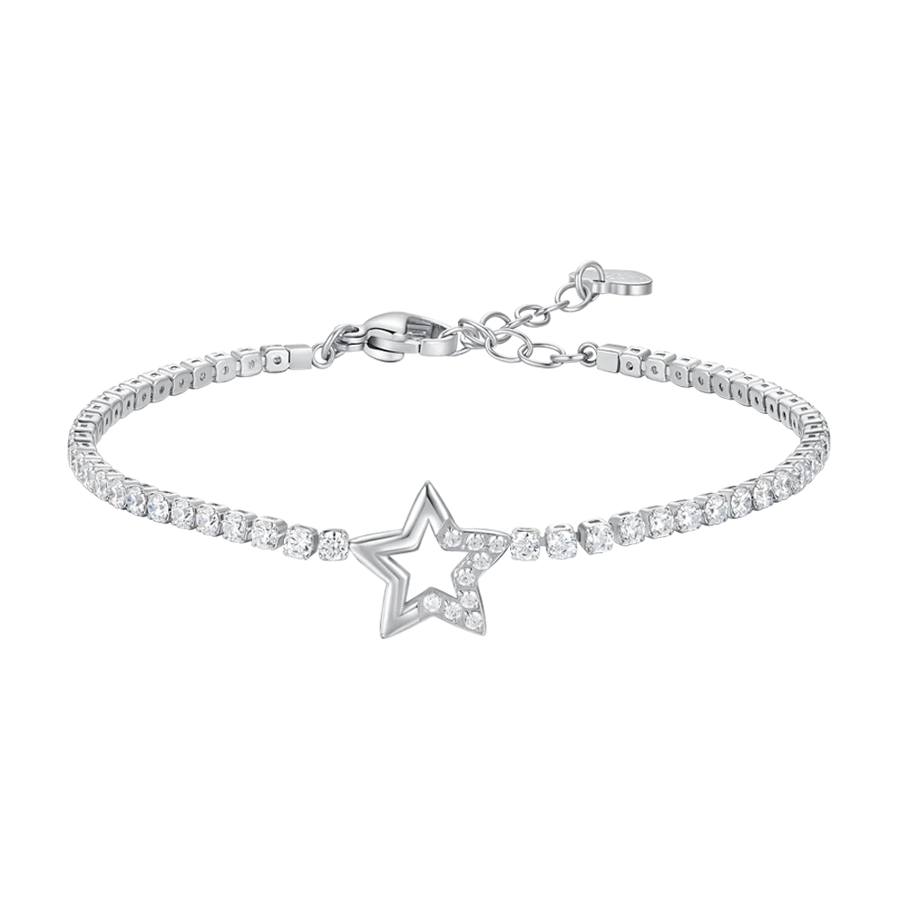 luca barra - BRACCIALE TENNIS DONNA IN ACCIAIO CON STELLA E PUNTI LUCE CON ZIRCONI BIANCHI