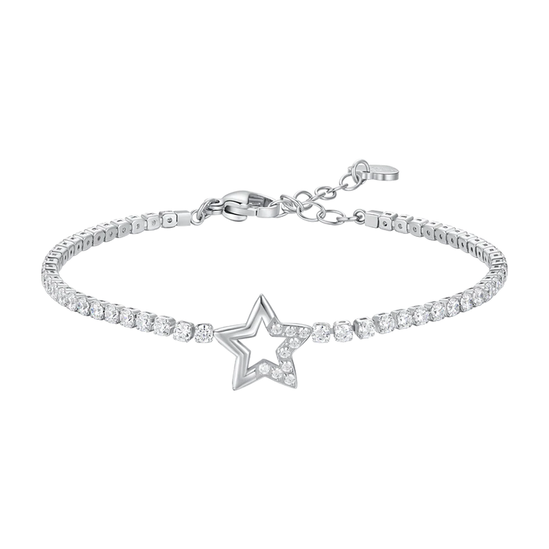 luca barra - BRACCIALE TENNIS DONNA IN ACCIAIO CON STELLA E PUNTI LUCE CON ZIRCONI BIANCHI