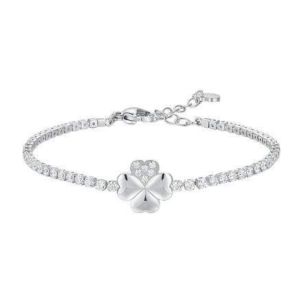 luca barra - BRACCIALE TENNIS DONNA IN ACCIAIO CON QUADRIFOGLIO E PUNTI LUCE ZIRCONE BIANCO