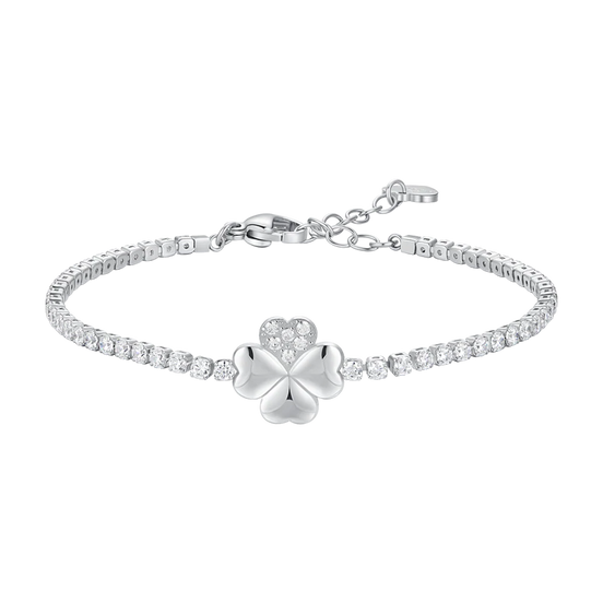 luca barra - BRACCIALE TENNIS DONNA IN ACCIAIO CON QUADRIFOGLIO E PUNTI LUCE ZIRCONE BIANCO