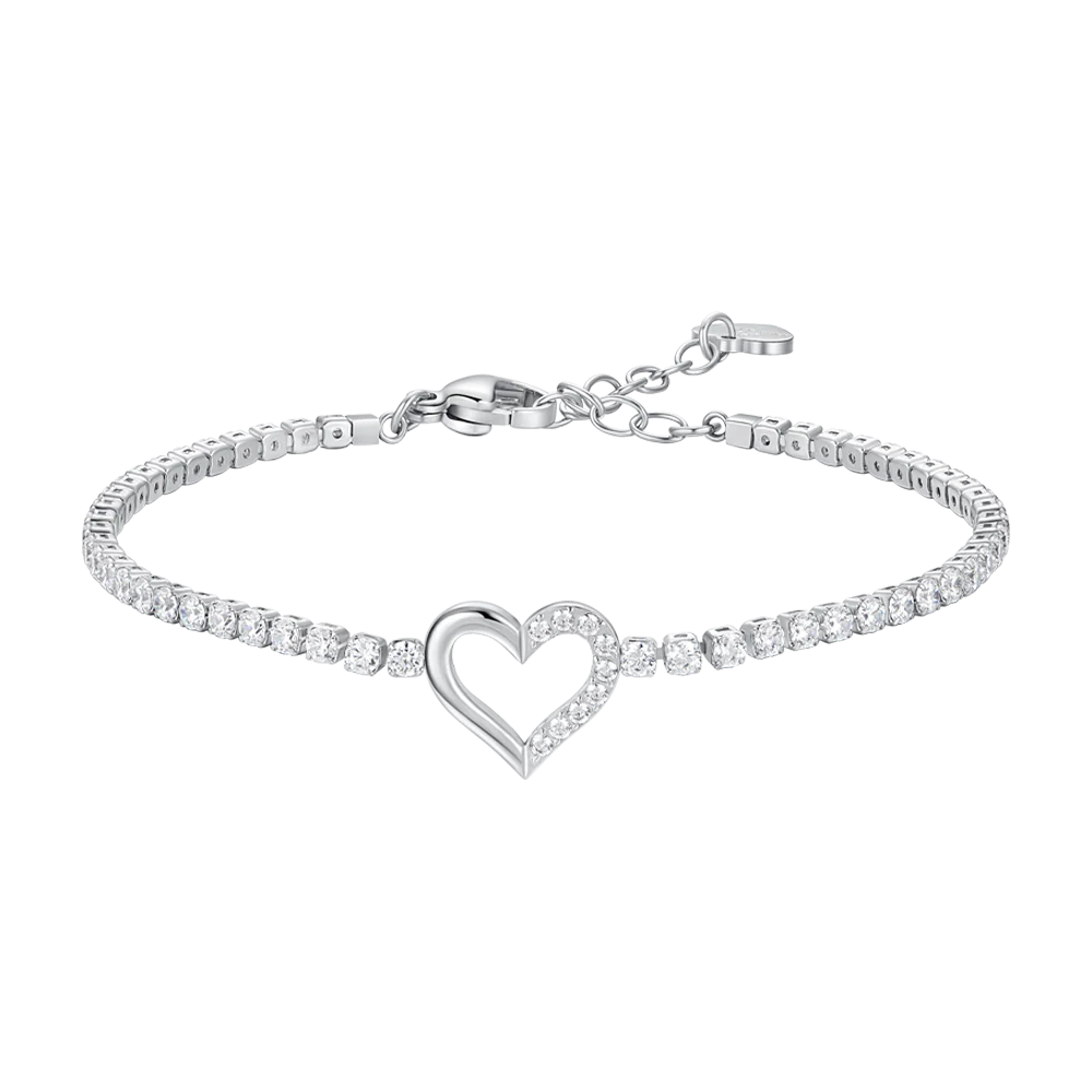 luca barra - BRACCIALE TENNIS DONNA IN ACCIAIO CON CUORE E PUNTI LUCE DI ZIRCONE BIANCO