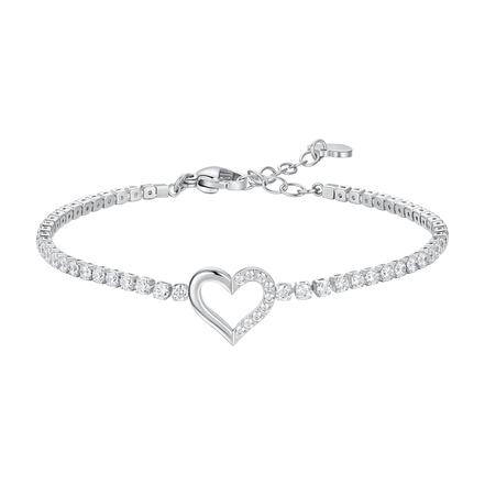 luca barra - BRACCIALE TENNIS DONNA IN ACCIAIO CON CUORE E PUNTI LUCE DI ZIRCONE BIANCO