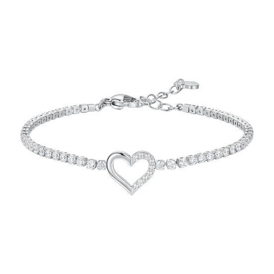 luca barra - BRACCIALE TENNIS DONNA IN ACCIAIO CON CUORE E PUNTI LUCE DI ZIRCONE BIANCO