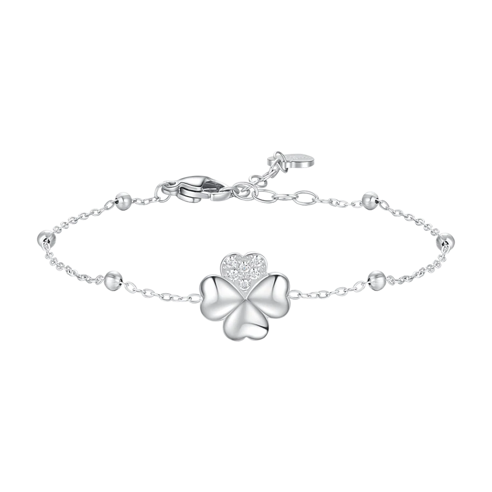 luca barra - BRACCIALE DONNA IN ACCIAIO CON QUADRIFOGLIO E PUNTI LUCE DI ZIRCONE BIANCO