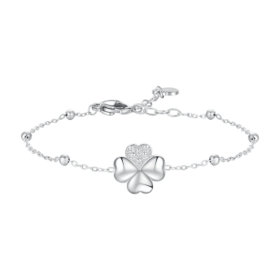 luca barra - BRACCIALE DONNA IN ACCIAIO CON QUADRIFOGLIO E PUNTI LUCE DI ZIRCONE BIANCO