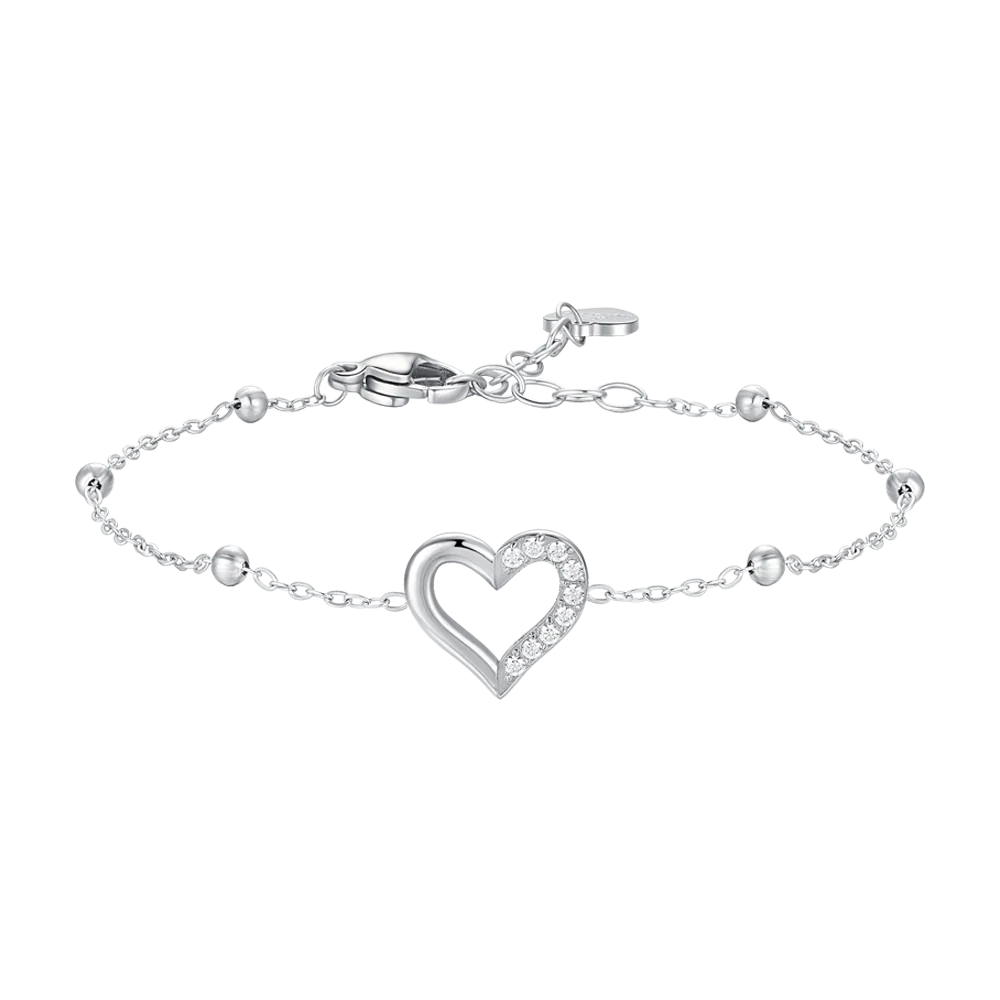 luca barra - BRACCIALE DONNA IN ACCIAIO CON CUORE E PUNTI LUCE DI ZIRCONE BIANCO