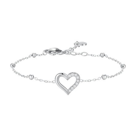 luca barra - BRACCIALE DONNA IN ACCIAIO CON CUORE E PUNTI LUCE DI ZIRCONE BIANCO