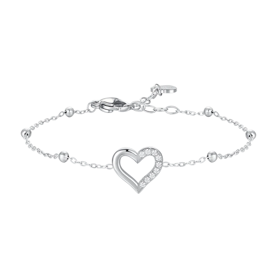 luca barra - BRACCIALE DONNA IN ACCIAIO CON CUORE E PUNTI LUCE DI ZIRCONE BIANCO