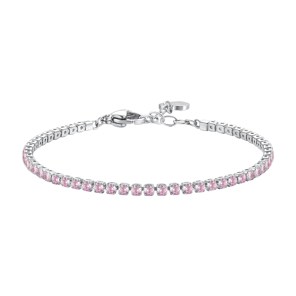 luca barra - BRACCIALE TENNIS DONNA IN ACCIAIO CON ZIRCONI ROSA