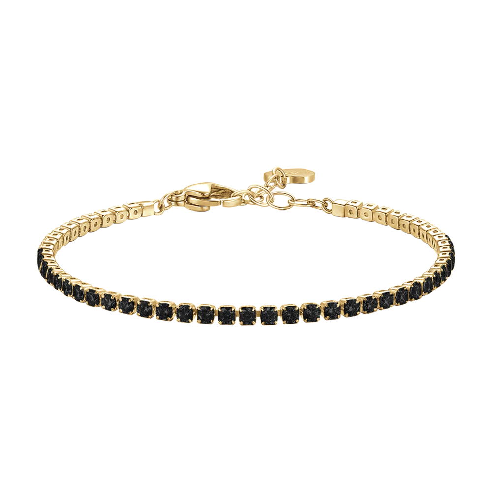 luca barra - BRACCIALE TENNIS DONNA IN ACCIAIO COLORE ORO CON ZIRCONI NERI