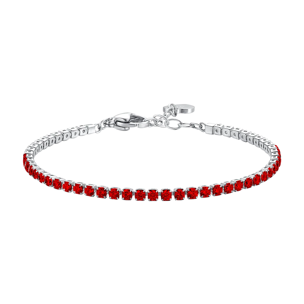 luca barra - BRACCIALE TENNIS DONNA IN ACCIAIO COLORE ORO CON ZIRCONI ROSSI