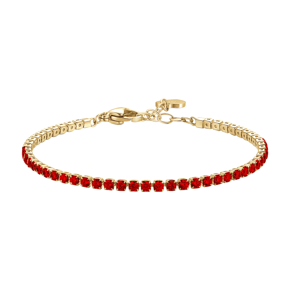 luca barra - BRACCIALE TENNIS DONNA IN ACCIAIO COLORE ORO CON ZIRCONI ROSSI