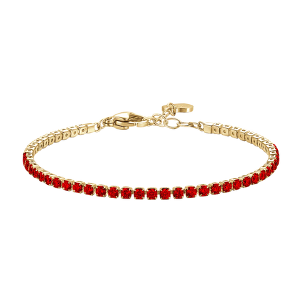 luca barra - BRACCIALE TENNIS DONNA IN ACCIAIO COLORE ORO CON ZIRCONI ROSSI