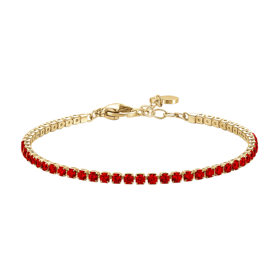 luca barra - BRACCIALE TENNIS DONNA IN ACCIAIO COLORE ORO CON ZIRCONI ROSSI