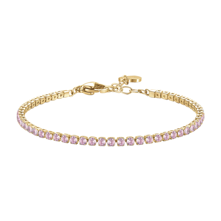 luca barra - BRACCIALE TENNIS DONNA IN ACCIAIO COLORE ORO CON ZIRCONI ROSA