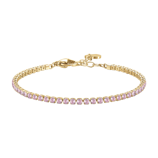 luca barra - BRACCIALE TENNIS DONNA IN ACCIAIO COLORE ORO CON ZIRCONI ROSA
