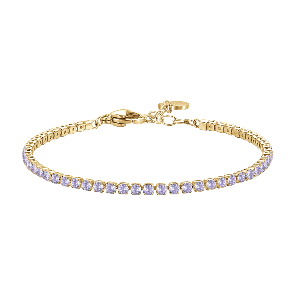 luca barra - BRACCIALE TENNIS DONNA IN ACCIAIO COLORE ORO CON ZIRCONI VIOLA