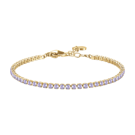 luca barra - BRACCIALE TENNIS DONNA IN ACCIAIO COLORE ORO CON ZIRCONI VIOLA