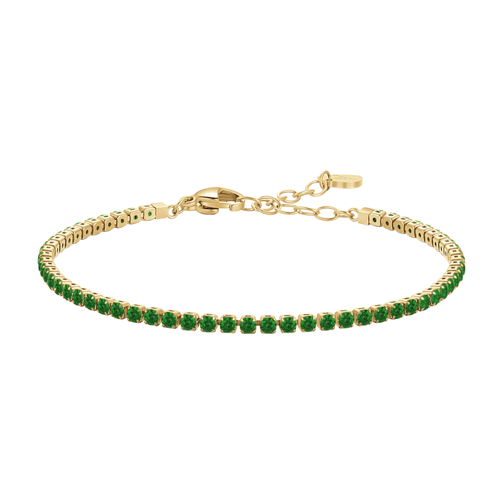 luca barra - BRACCIALE TENNIS DONNA IN ACCIAIO COLORE ORO CON ZIRCONI VERDI