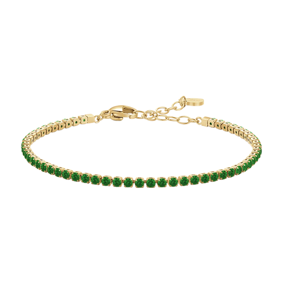 luca barra - BRACCIALE TENNIS DONNA IN ACCIAIO COLORE ORO CON ZIRCONI VERDI