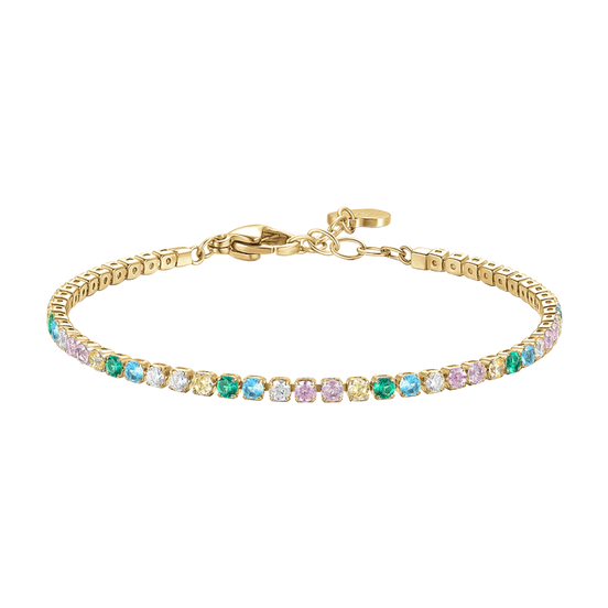 luca barra - BRACCIALE TENNIS DONNA IN ACCIAIO COLORE ORO CON ZIRCONI MULTICOLORE
