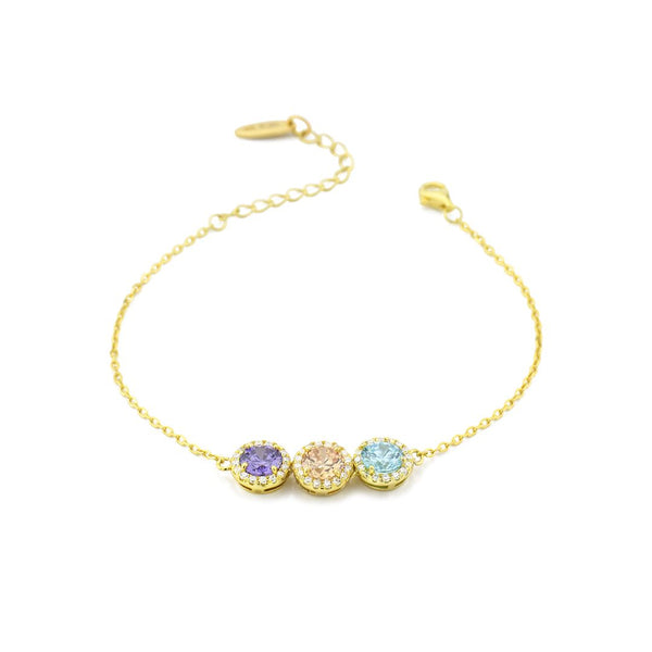 bracciale boccadamo BR601DM oro giallo con centrale a tre cristalli tanzanite, pesca, acquamarina e zirconi