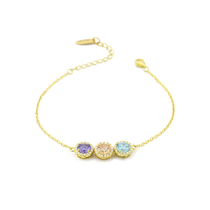 bracciale boccadamo BR601DM oro giallo con centrale a tre cristalli tanzanite, pesca, acquamarina e zirconi