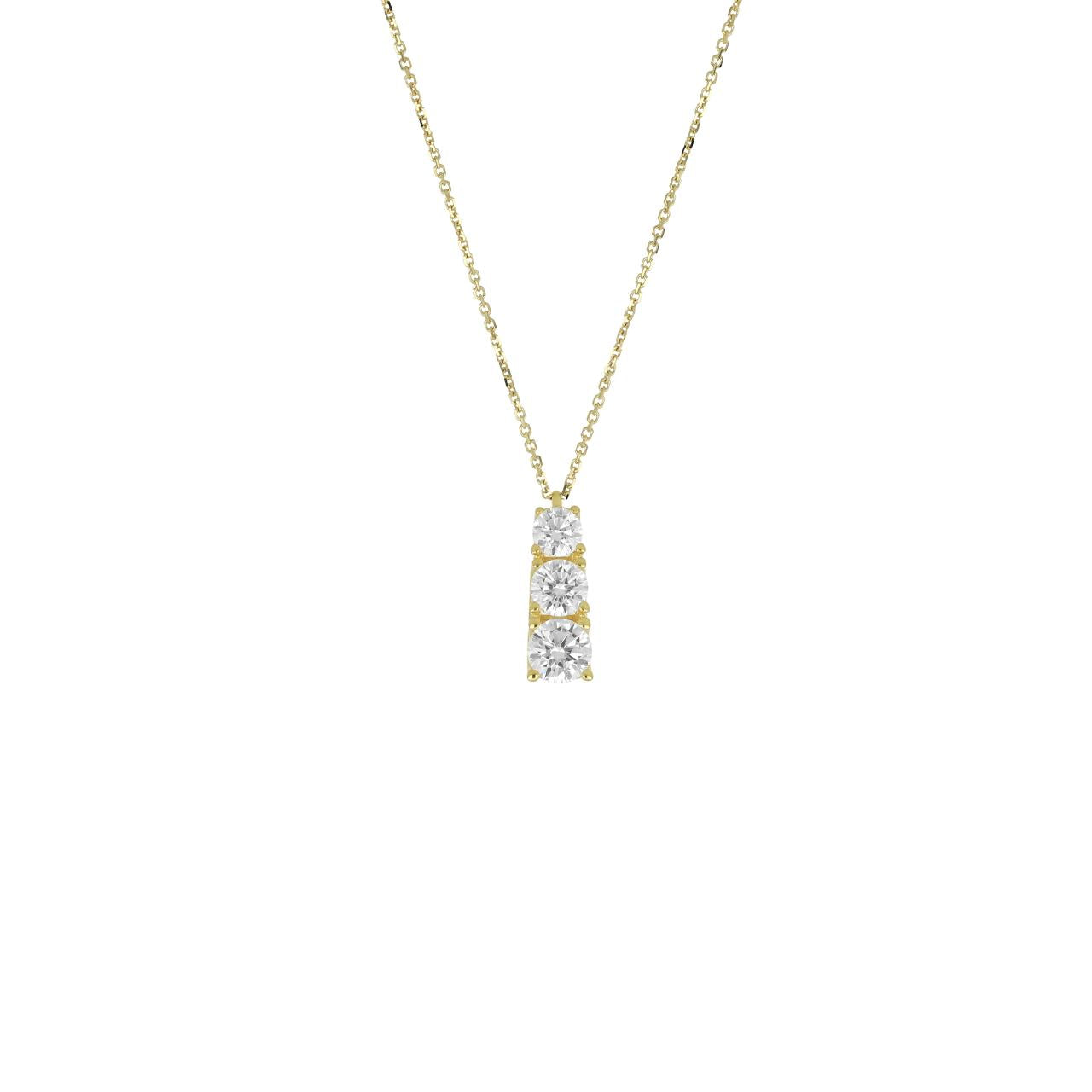 igold - Collana Trilogy in Oro 375% 9kt con Tre Zirconi