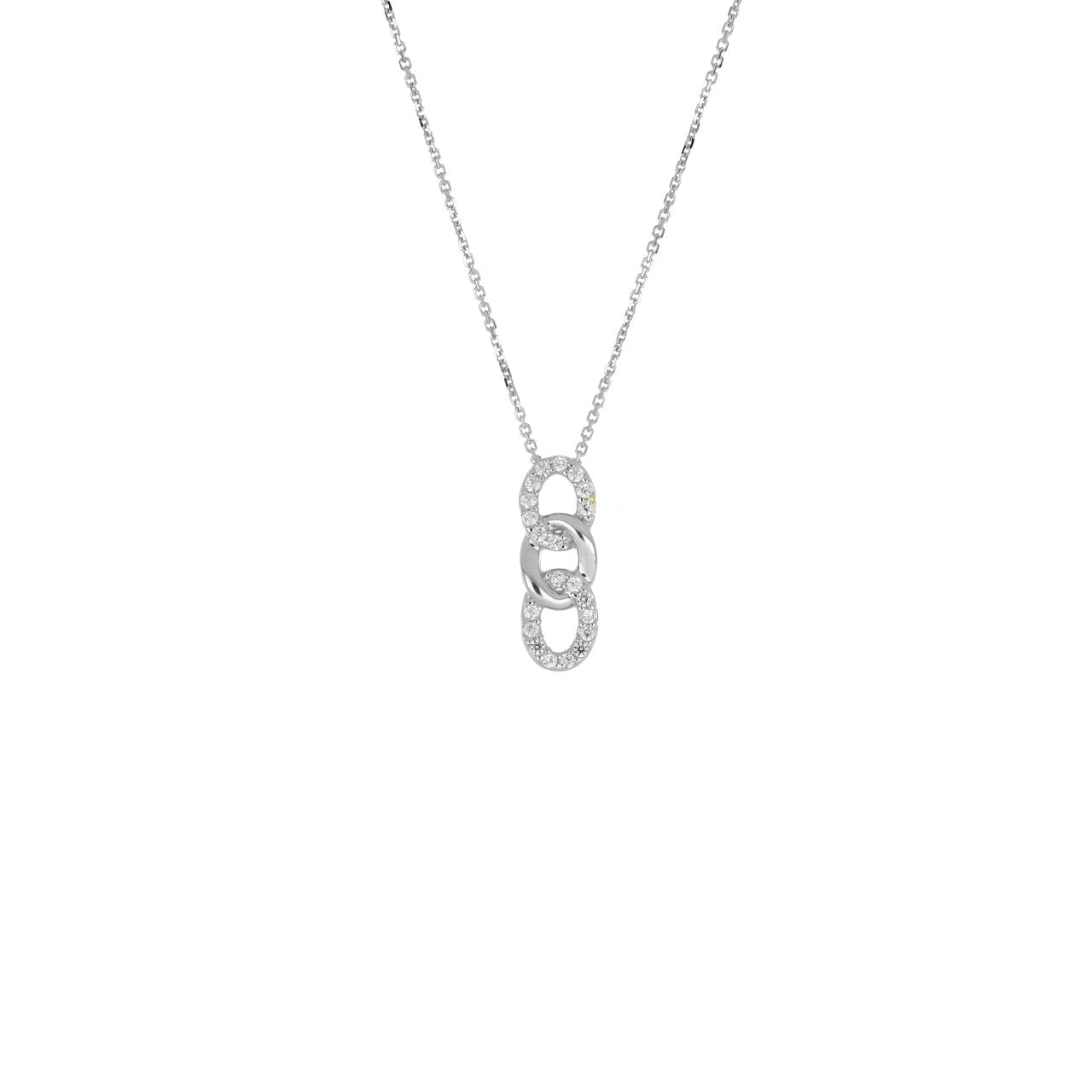 igold - Collana in Oro Bianco 375% 9kt con Ciondolo a Tre Cerchi Zirconati