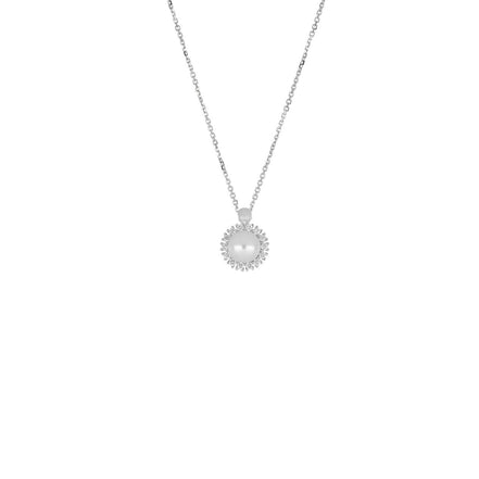 igold - Collana in Oro Bianco 375% 9kt con Perla e Zirconi