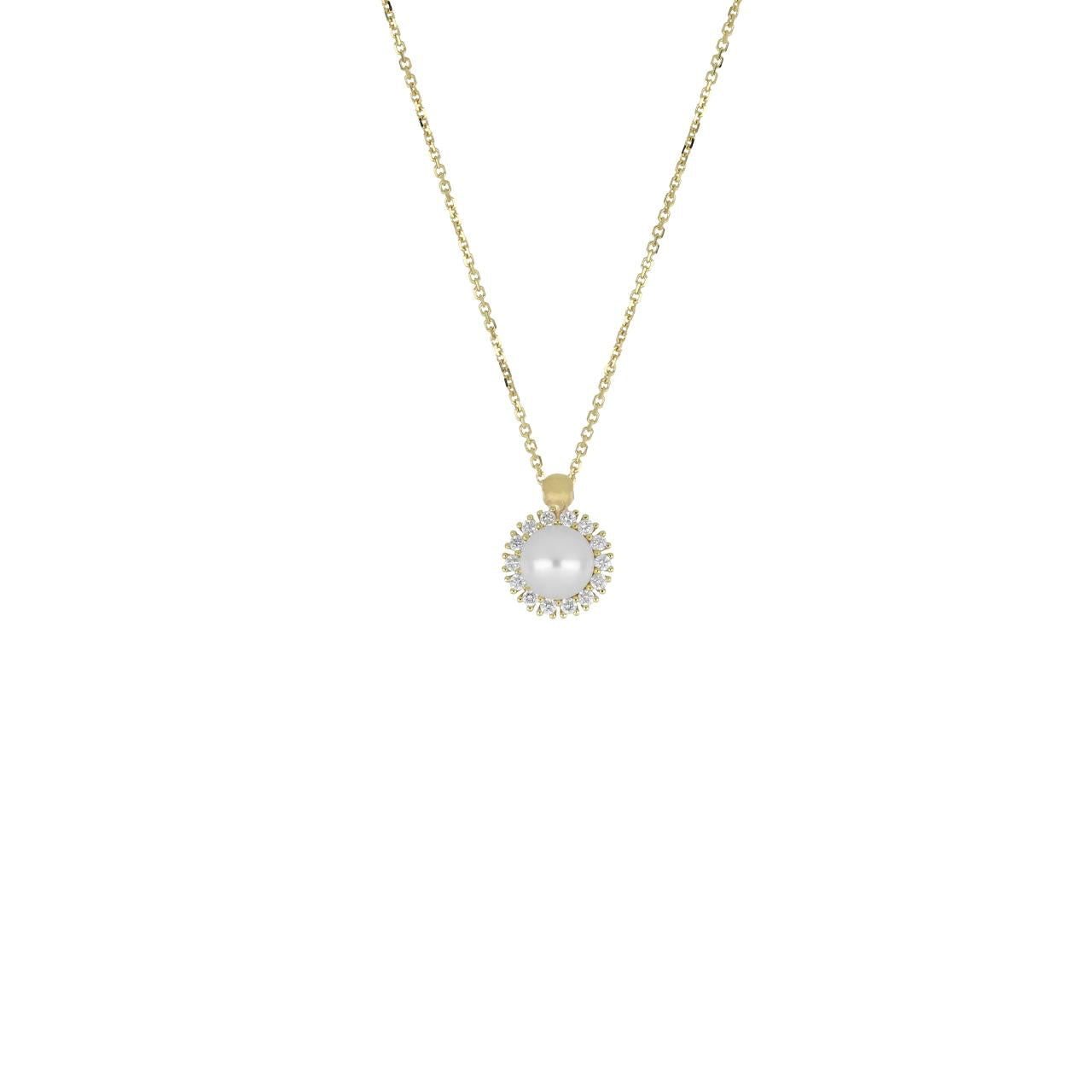 igold - Collana in Oro 375% 9kt con Perla e Zirconi