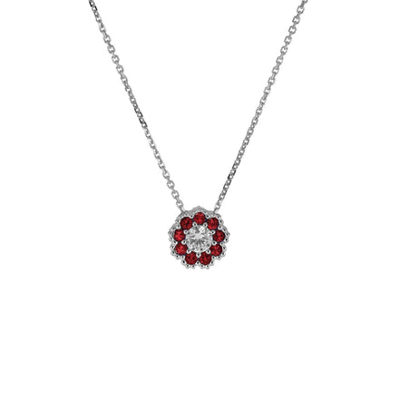 igold - Collana Punto Luce con Halo di Zirconi Rossi in Oro Bianco 375% 9kt