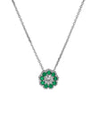 igold - Collana Fiore in Oro Bianco 375% 9kt con Zirconi Verdi e Bianchi