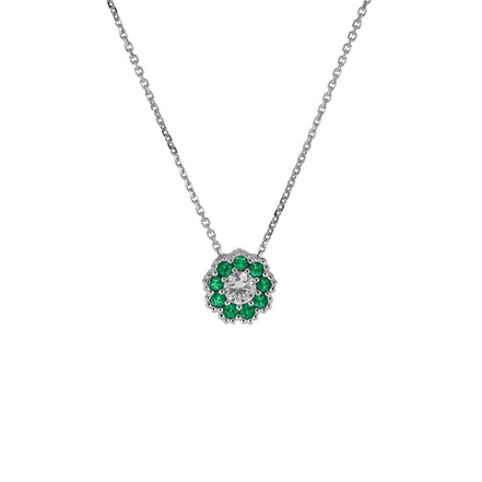 igold - Collana Fiore in Oro Bianco 375% 9kt con Zirconi Verdi e Bianchi