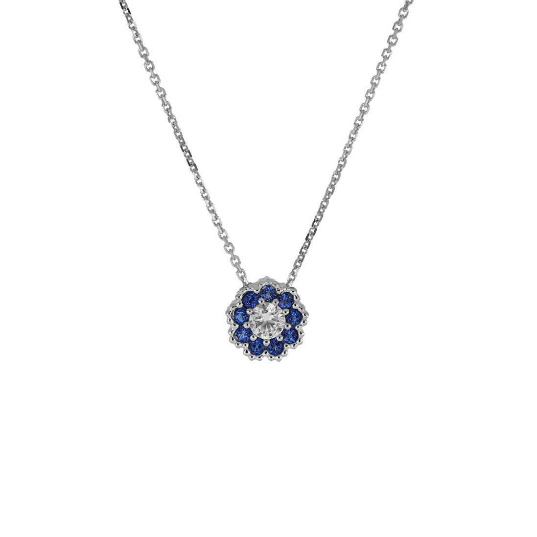 igold - Collana Punto Luce Halo con Zirconi Blu in Oro Bianco 375% 9kt