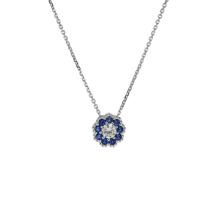 igold - Collana Punto Luce Halo con Zirconi Blu in Oro Bianco 375% 9kt