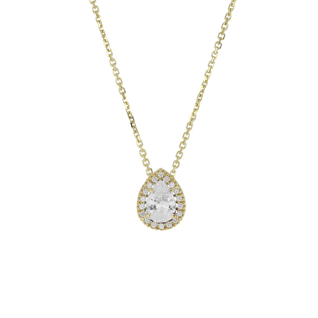 igold - Collana in Oro 375% 9kt con Goccia di Zircone e Pavé
