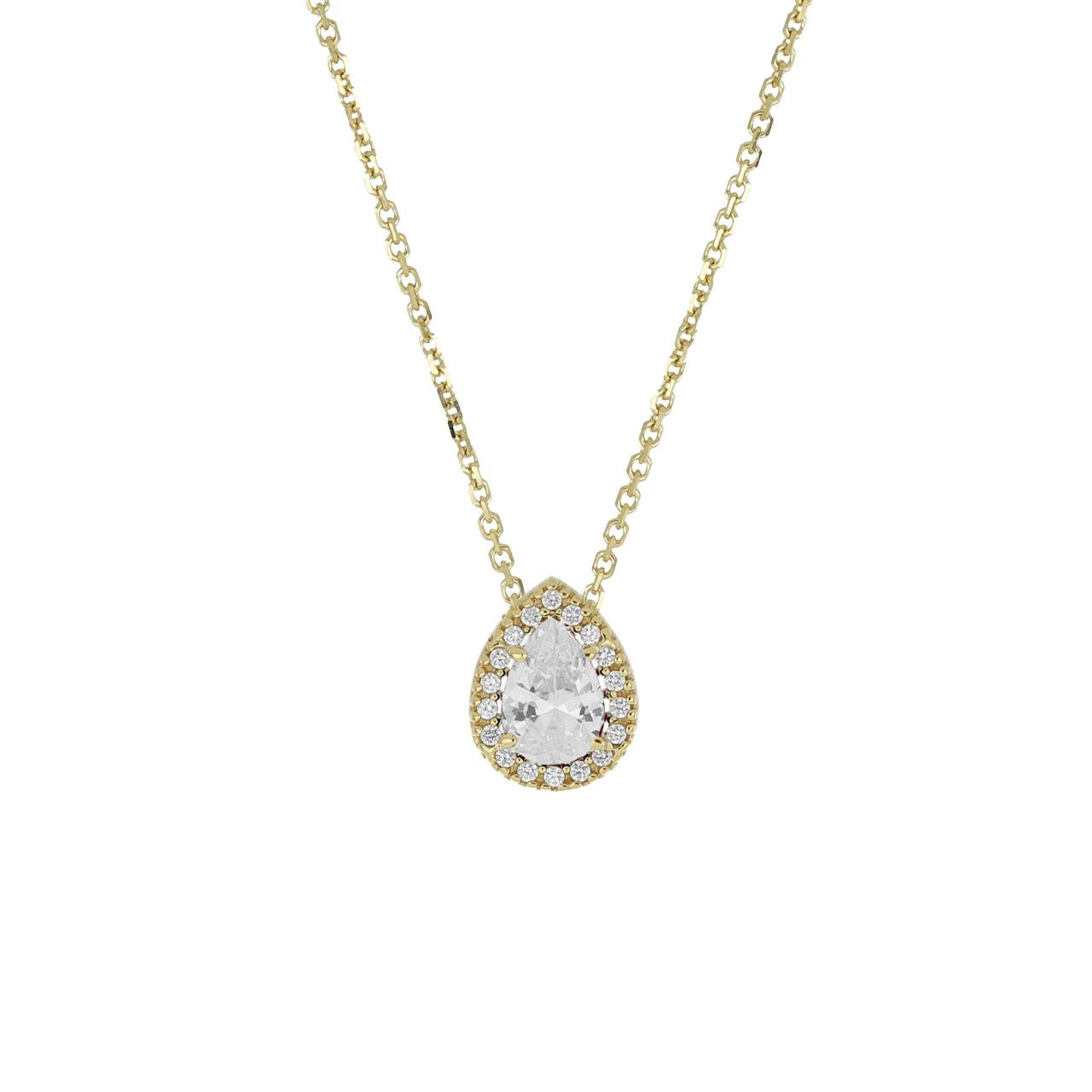igold - Collana in Oro 375% 9kt con Goccia di Zircone e Pavé