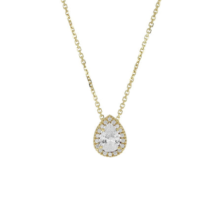 igold - Collana in Oro 375% 9kt con Goccia di Zircone e Pavé