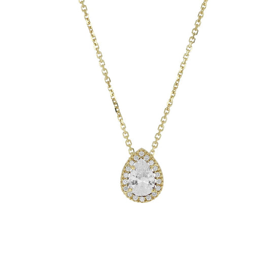 igold - Collana in Oro 375% 9kt con Goccia di Zircone e Pavé