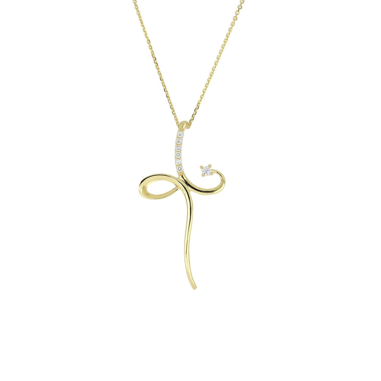 igold - Collana con Croce Stilizzata in Oro 375% 9kt con Zirconi