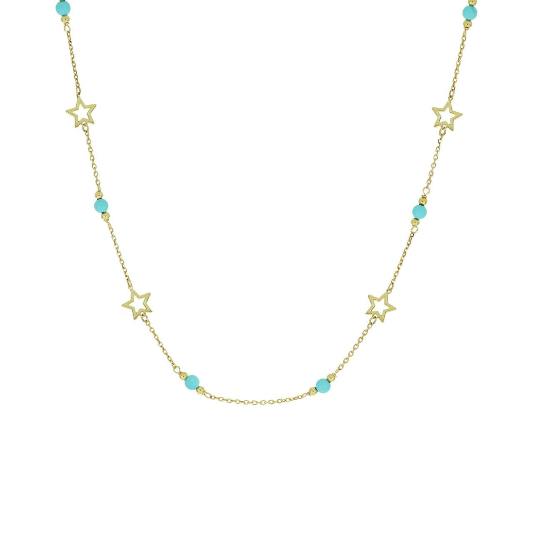 igold - Collana con Stelle e Perline Turchesi in Oro Giallo 375% 9 kt