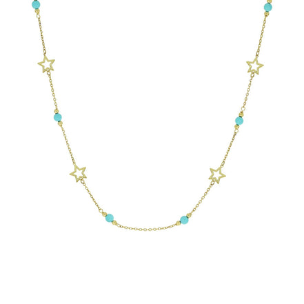 igold - Collana con Stelle e Perline Turchesi in Oro Giallo 375% 9 kt